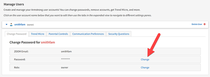 click change beside the password field